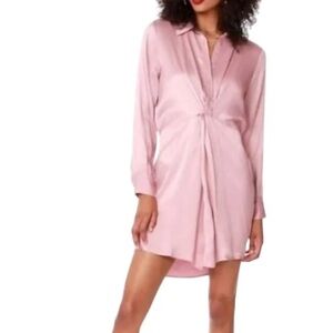 Bobi Black Los Angeles knotted satin shirt dress in quartz size M